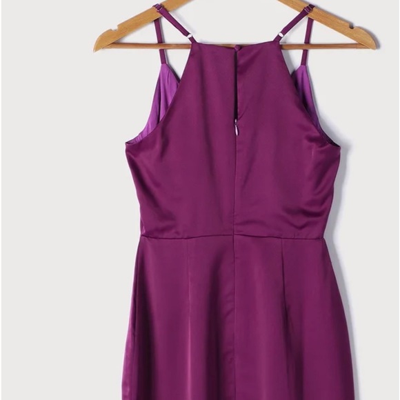 Purple satin asymmetrical mini dress - Picture 5 of 11